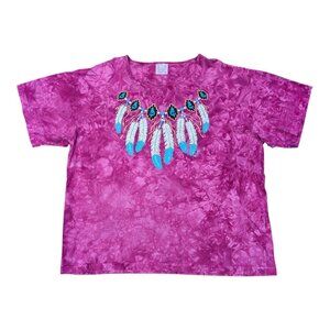 Cactus Bay Apparel Shirt Native American Feather Glitter Print Sz XL Made in USA